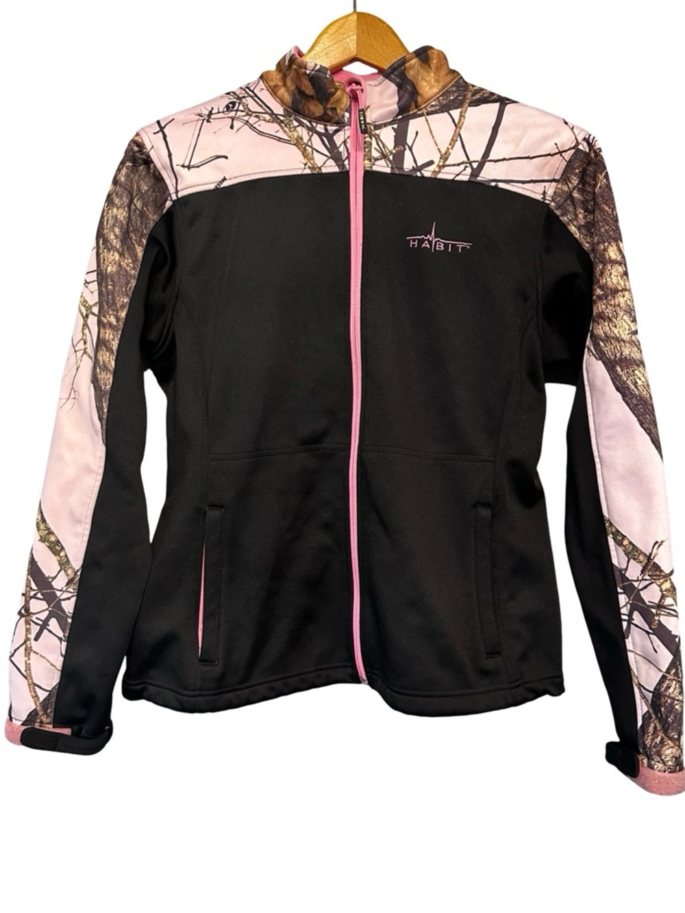 Habit Pink Mossy Oak Camo Black Jacket Small Full Zip Soft Shell Fleece Lined
